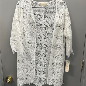 White Lace Open-Front Blazer